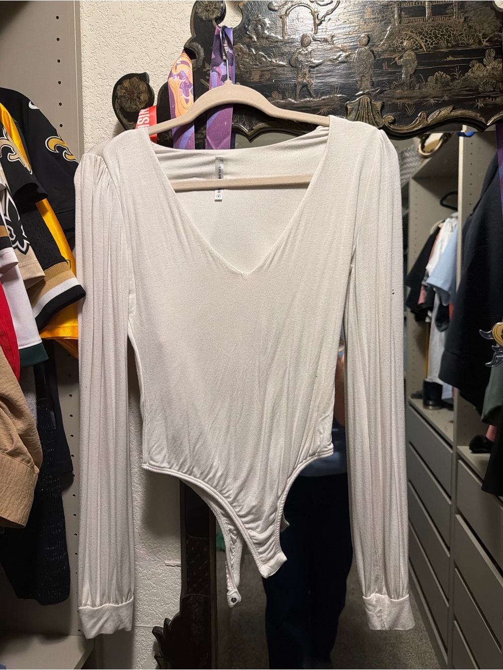 Lulus Cream V-Neck Long Sleeve Bodysuit